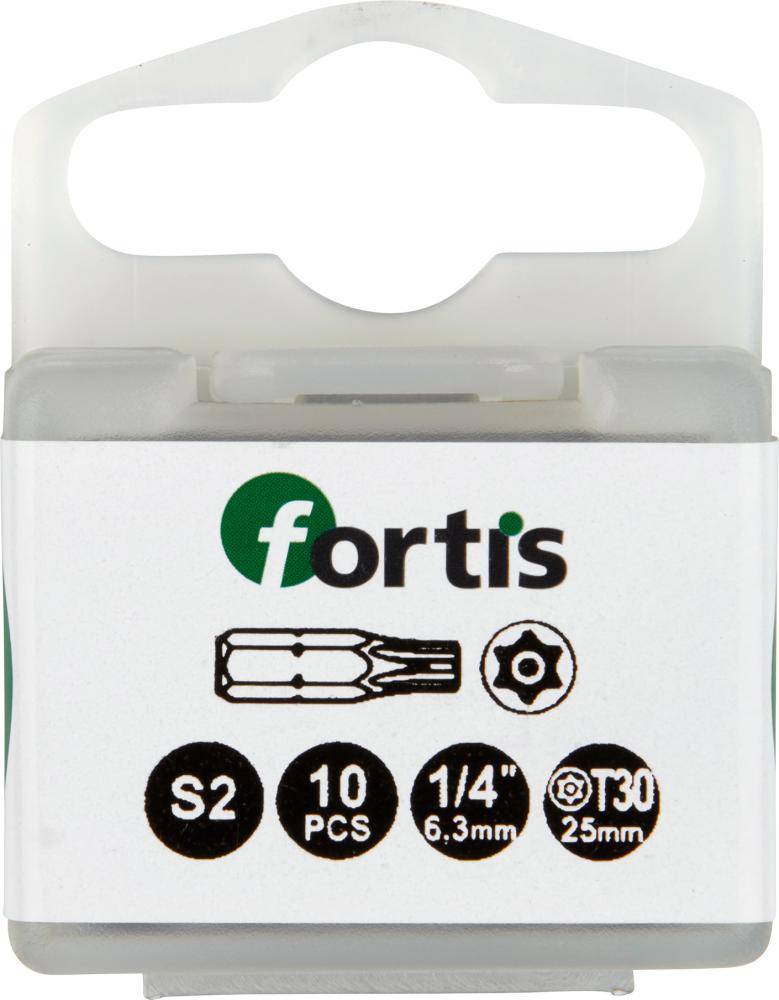Bit zähhart 1/4" DIN3126 C6,3 T30x25mm mit Bohrung 10er Pack FORTIS