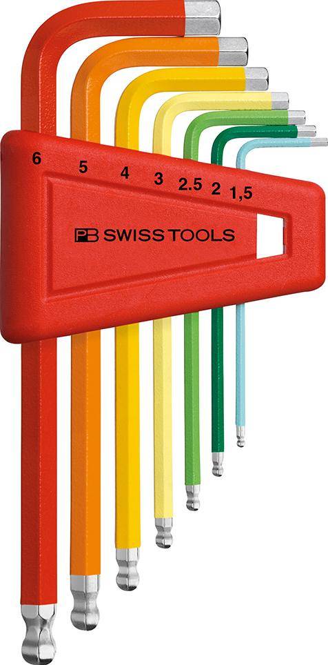 Winkelschraubendreher- Satz im Kunststoffhalter 7-teilig 1,5-8mm Rainbow Kugelkopf PB Swiss Tools