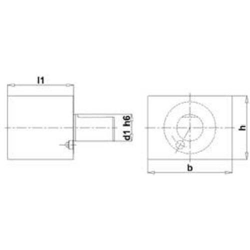 Technische Zeichnung eines zylindrischen Teils, dargestellt in zwei Ansichten, mit beschrifteten Abmessungen l1, d1 h6, b und h.