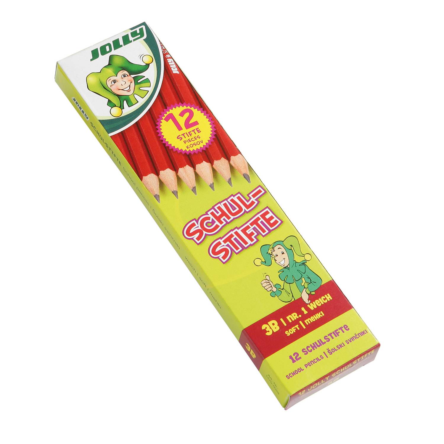 Jolly 1570-0029 Schulstift Bleistift, Härte 3B, in Schachtel, graphit/rot (12er Pack)