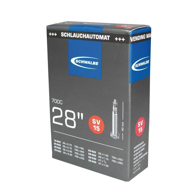 Schwalbe 10427143.01 28" Schlauch "SV 15" in Folie, 28x3/4-1 1/8" (18/28-622/630), SV 40mm, schwarz