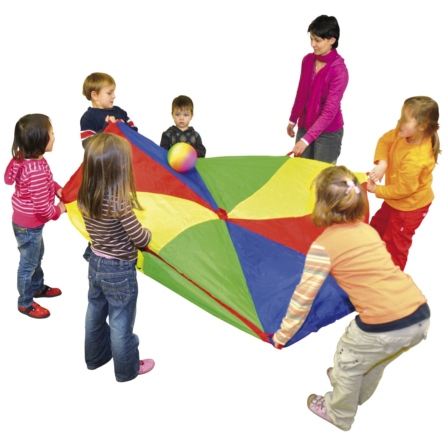 EDUPLAY 170-022 Schwungtuch, 500 cm mit stabilen Haltegriffen, mehrfarbig