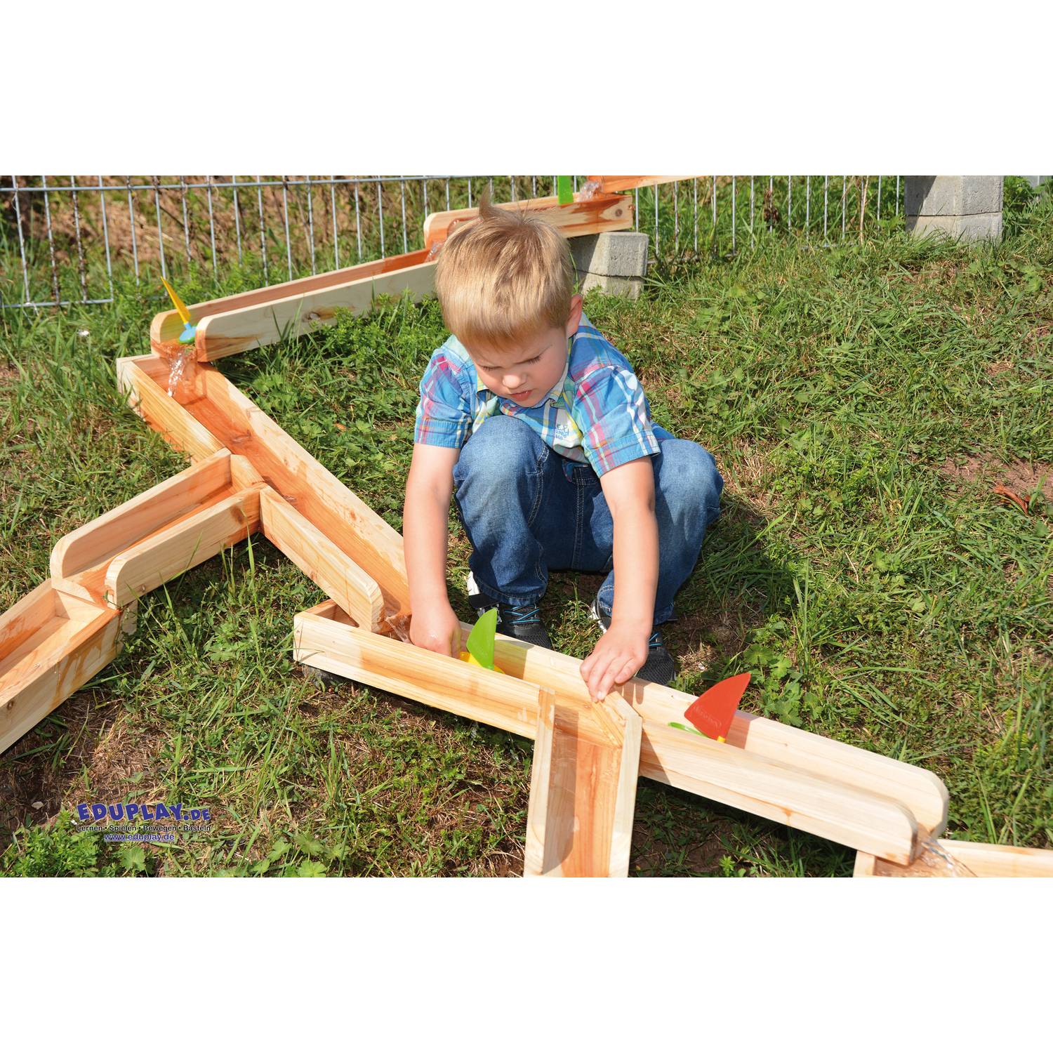 EDUPLAY 160252 Wasserbahnen Holzbahnen, natur, 12-teilig (1 Set)