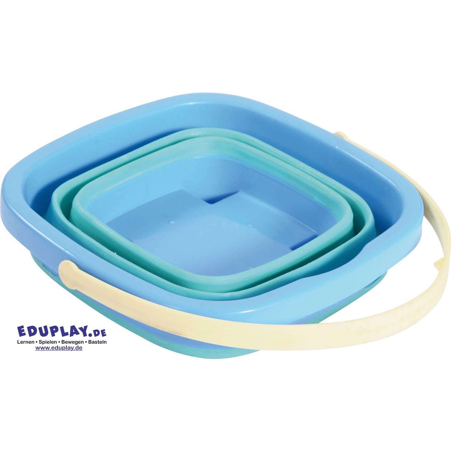 EDUPLAY 160256 Faltbarer Eimer, 2 L, quadratisch, platzsparend 18,5 x 18,5 cm, 4,7-15,5 cm hoch, blau