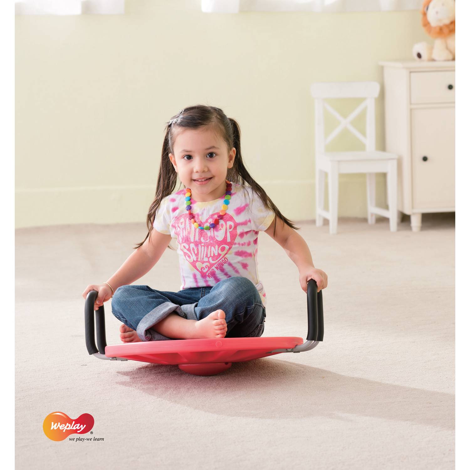 Weplay KP2003.1 Rotationsbrett, Balance Board rot mit 2 Griffen, Größe S, rot