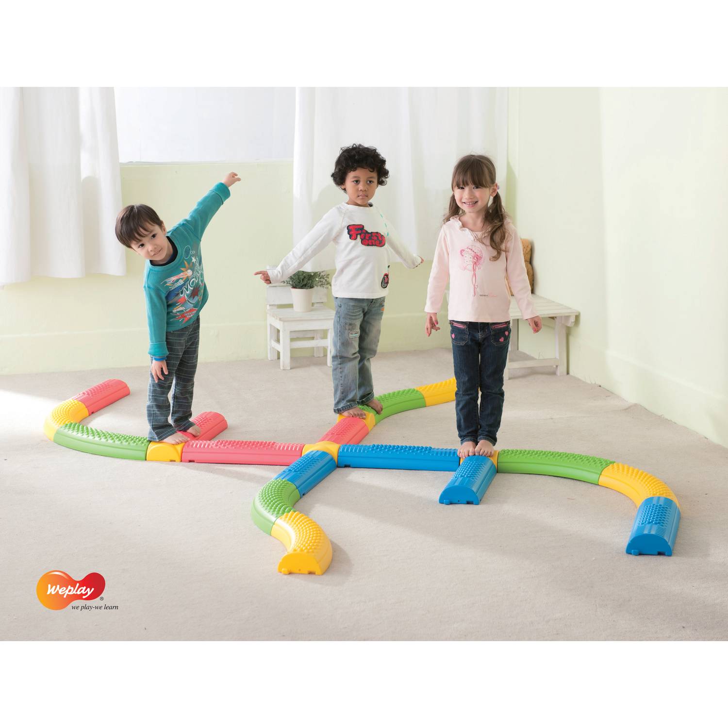 Weplay KT0002-020 Balancierpfad, gerade & gebogen, bunt, 20-teilig (1 Set)