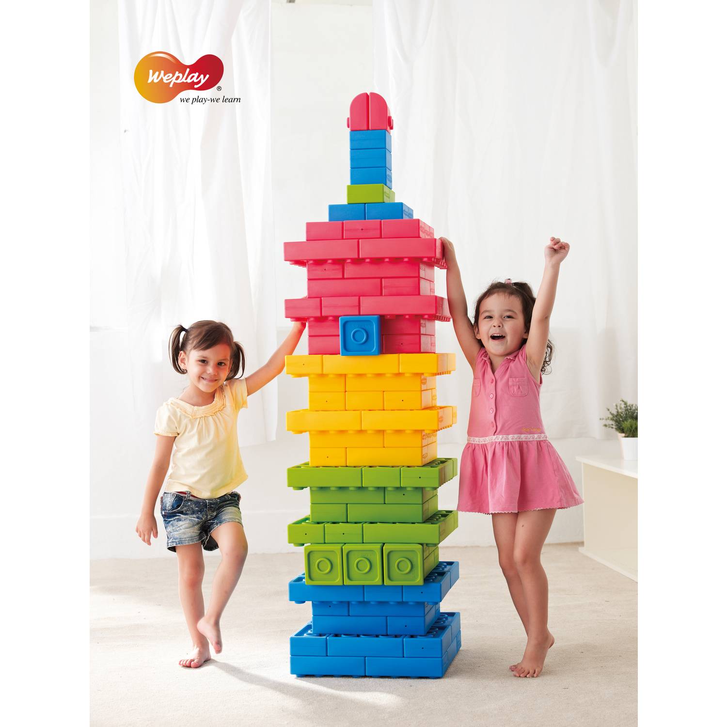 Weplay KC0004 Q-Blocks Kreativ Soft Bausteine, bunt, 64-teilig (1 Set)