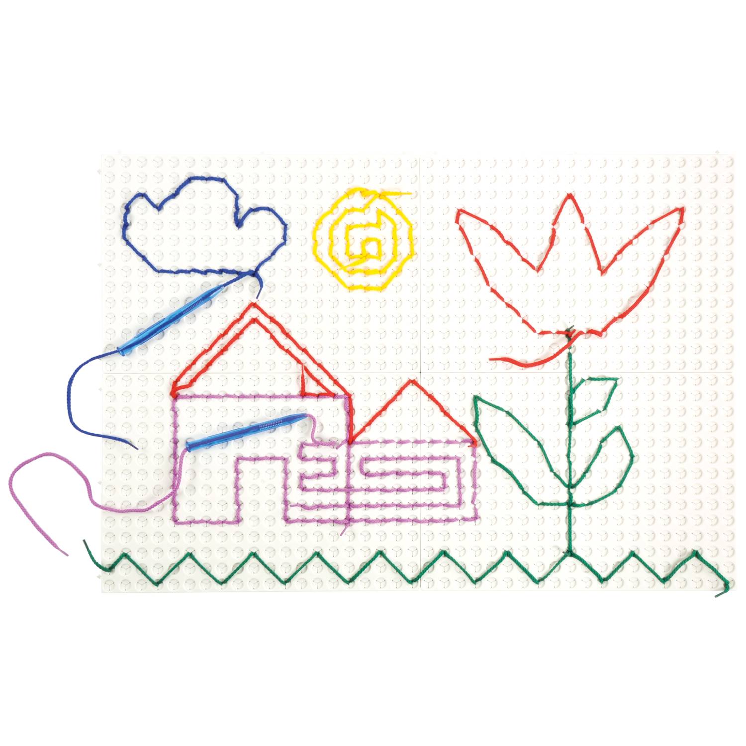 EDUPLAY 120285 Playboards, 4 x 19,5 x 28 cm, Schnüre, Fädelstifte (Farbe zufällig, 1 Set)