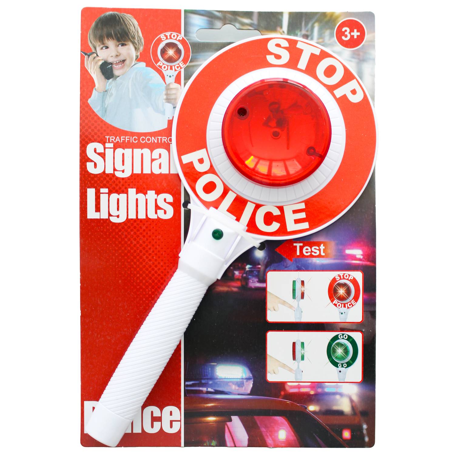EDUPLAY 120569 Polizei Kelle mit Licht, Ø 11,5 x 25 cm, grün/rot/weiß