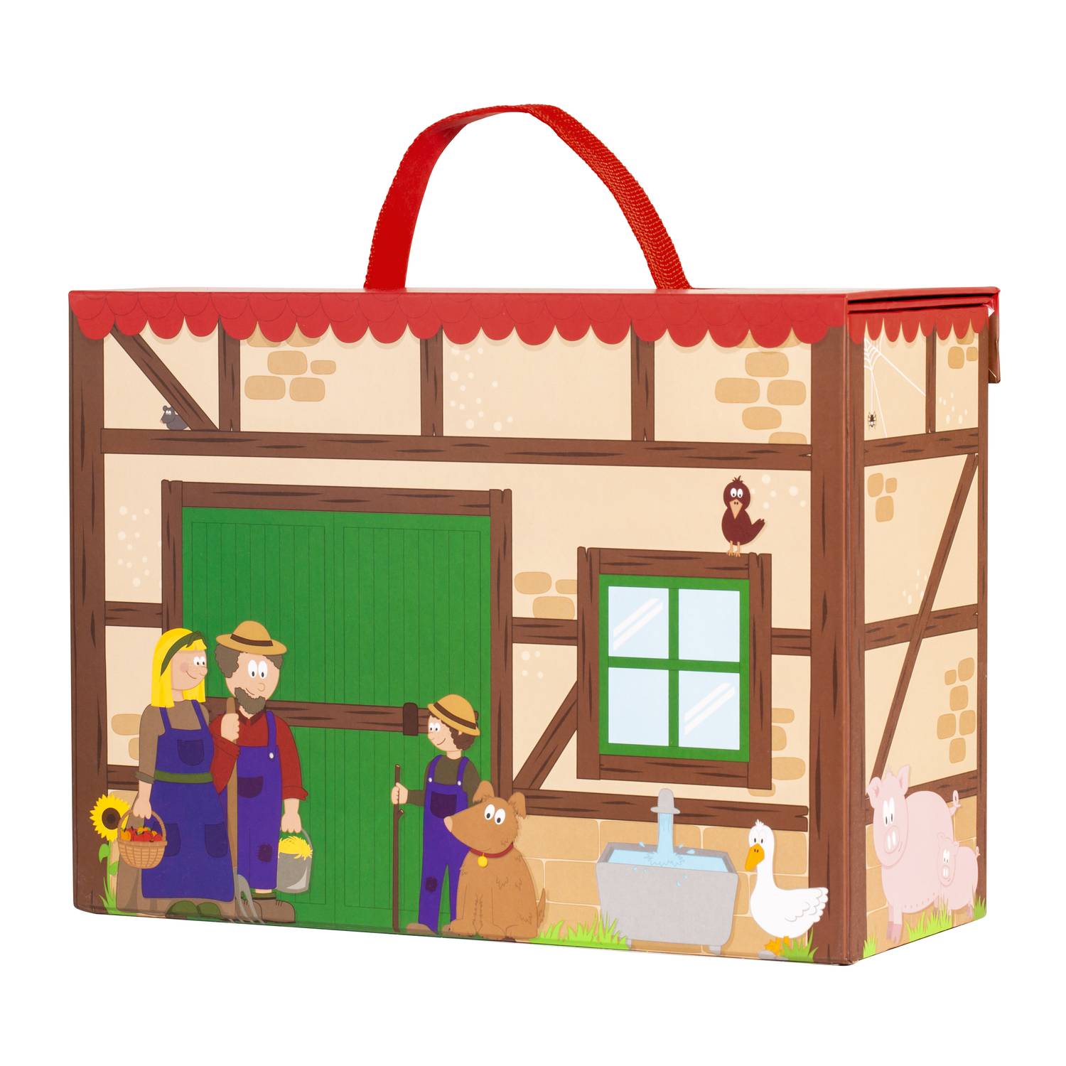 yoamo Bauernhof Spielkoffer für Kinder mit 24 Holzfiguren, hochwertigem Spielkoffer und weihnachtlicher Tier-Geschichte, 26-teilig (1 Set)