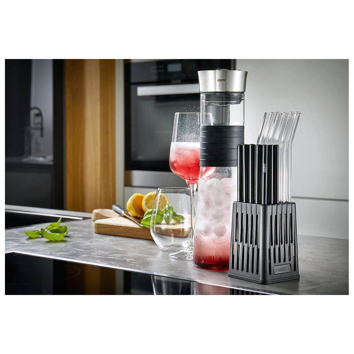 GEFU 12708 Trinkhalmkorb Future für 25 Trinkhalme, grau