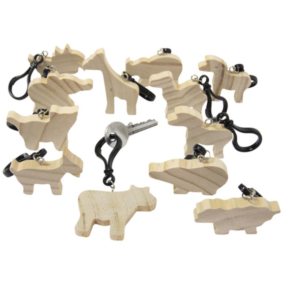 EDUPLAY 210-074 Holzfiguren Tiere Schlüsselanhänger, natur (12er Pack)