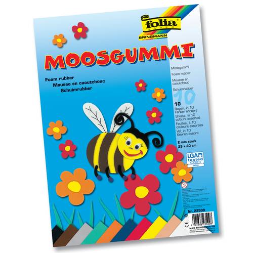 folia 23509 Moosgummi 29 x 40 cm, 10 Farben, mehrfarbig (10 Blatt)