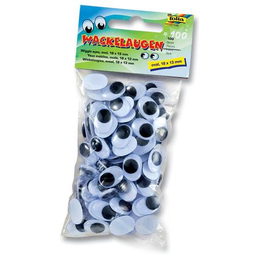 folia 751813 Wackelaugen mit beweglicher Pupille, oval Ø 18x13mm, schwarz/weiß (100er Pack)