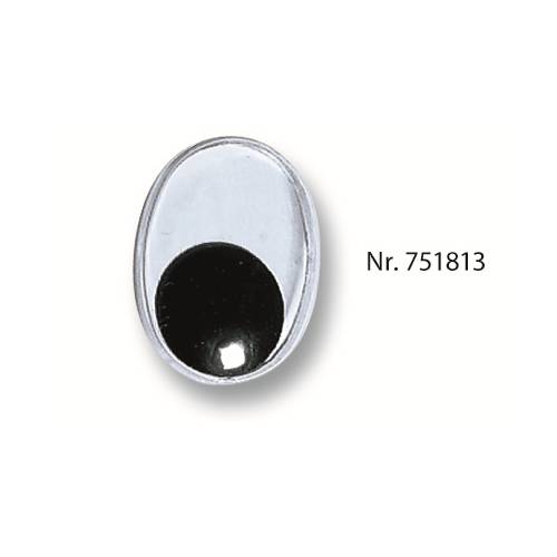 folia 751813 Wackelaugen mit beweglicher Pupille, oval Ø 18x13mm, schwarz/weiß (100er Pack)