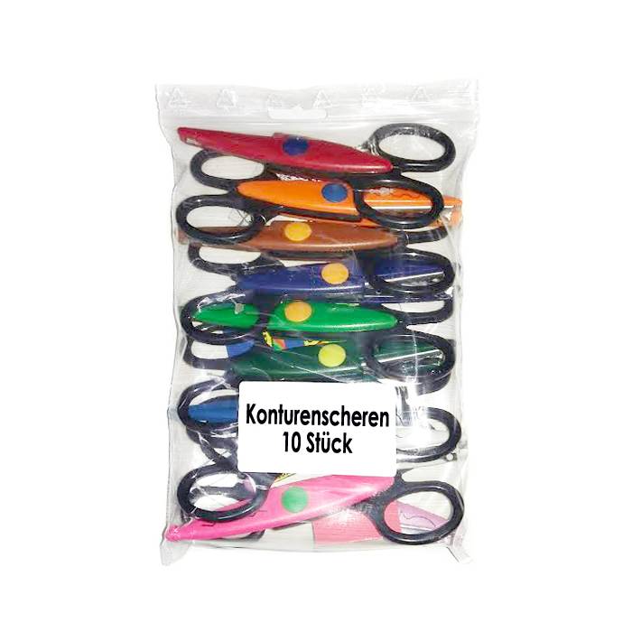 folia 799/10 Konturen-Schere / Bastel-Schere mit verschiedene Konturen, bunt (Modell zufällig, 10er Pack)