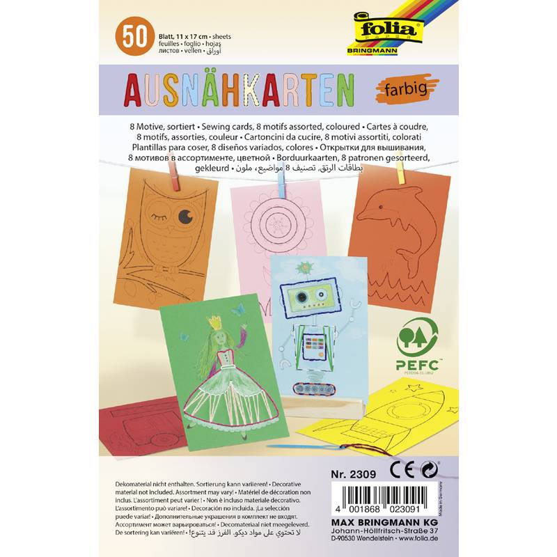 folia Ausnähkarten, 110 x 170 mm, farbig sortiert