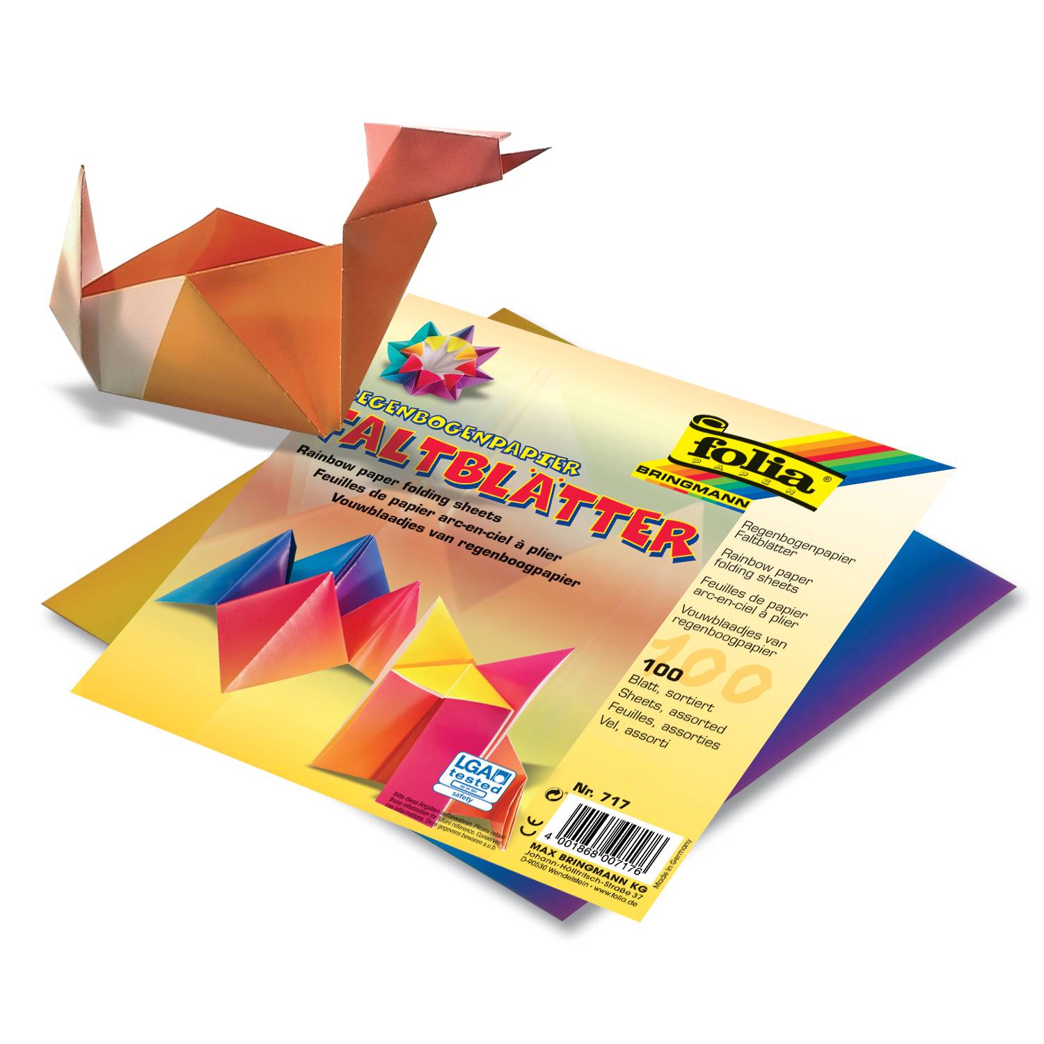 folia 715 Faltblätter Regenbogenpapier 110g/m², 10x10cm, 100 Blatt, bunt (100 Blatt)