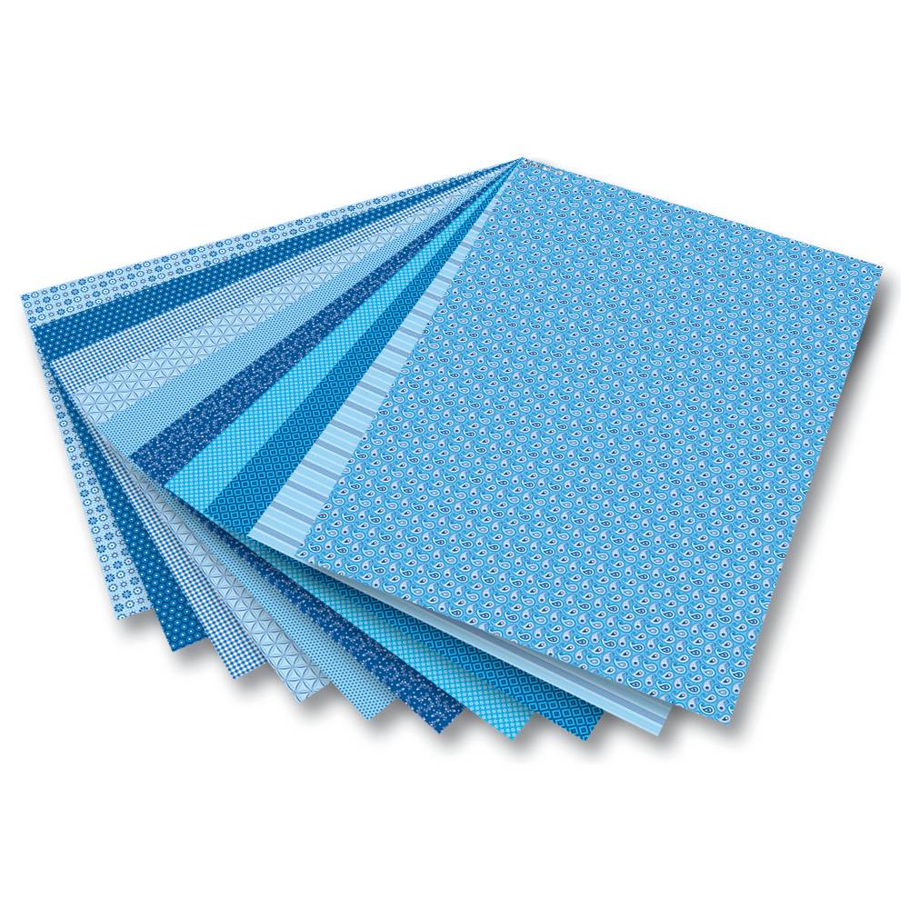 folia 46409 Motivkarton Basics 270 g/m², 50 x 70 cm, 10 Motive, blau, 10-teilig (1 Set)