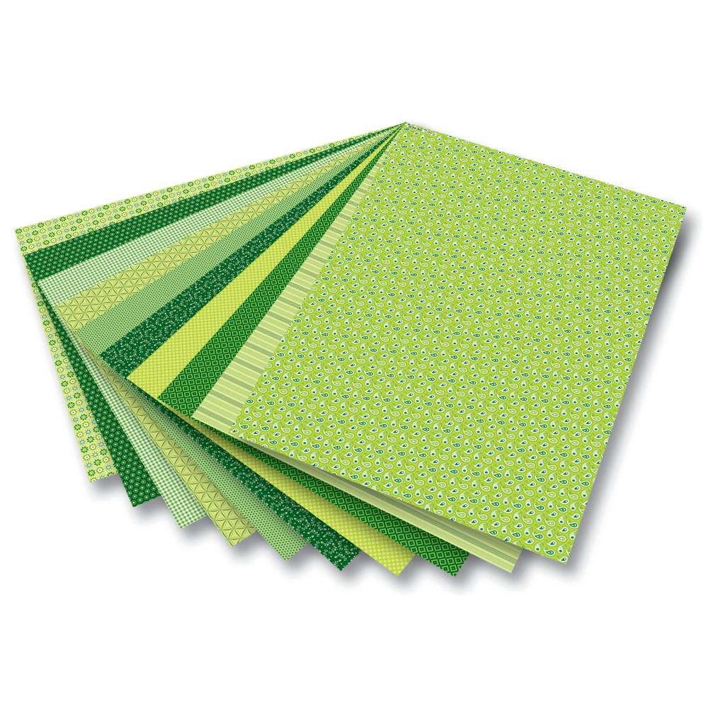 folia 46509 Motivkarton 270g/m² Motivkarton Basics, 270 g/m², 50 x 70 cm, 10 Motive, grün (10er Pack)