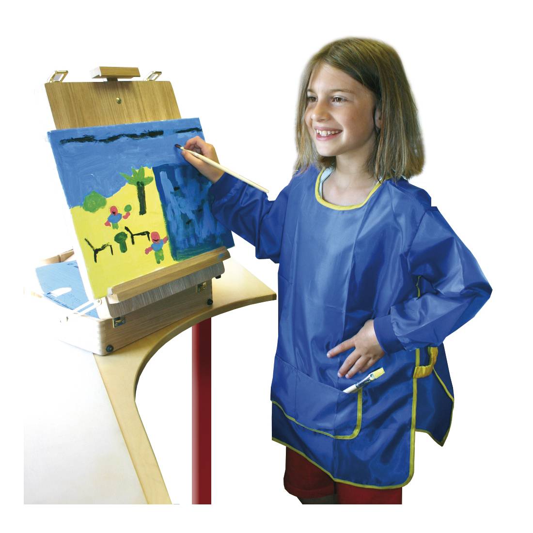 EDUPLAY 240-063 Malkittel für Kinder, Universalgröße, 100 % Polyester, rot/gelb