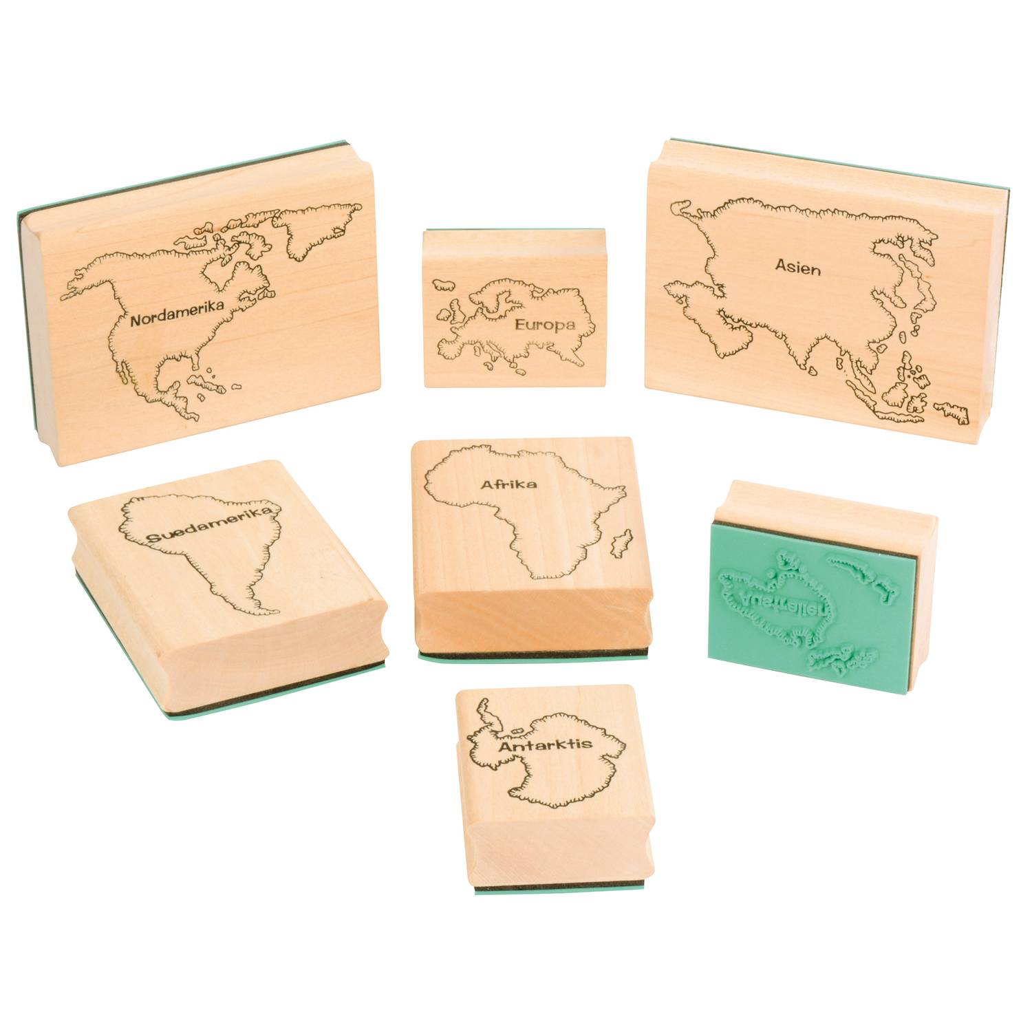 EDUPLAY 220134 Stempel Weltkarte, natur/grün, 7-teilig (1 Set)
