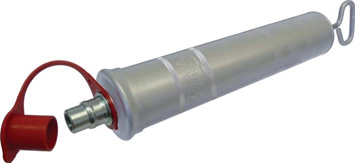 Eine metallische, zylindrische Rolle mit einer roten Endkappe, höchstwahrscheinlich Teil einer Förderanlage, mit der Marke 'Rolco', die auf der Oberfläche eingeprägt ist.