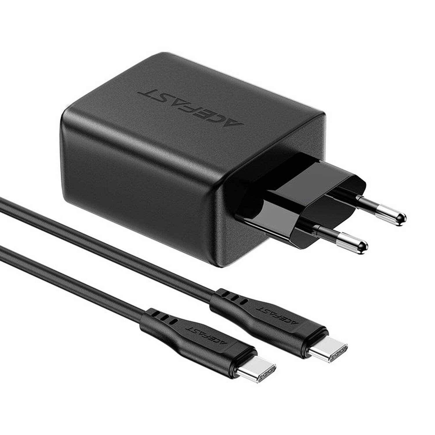 Acefast 2in1 65W Wandladegerät 2x PD USB-C (Typ-C) 1x USB QC 3.0 Anschluss Handy-Ladegerät Schnell-Ladegerät Schwarz
