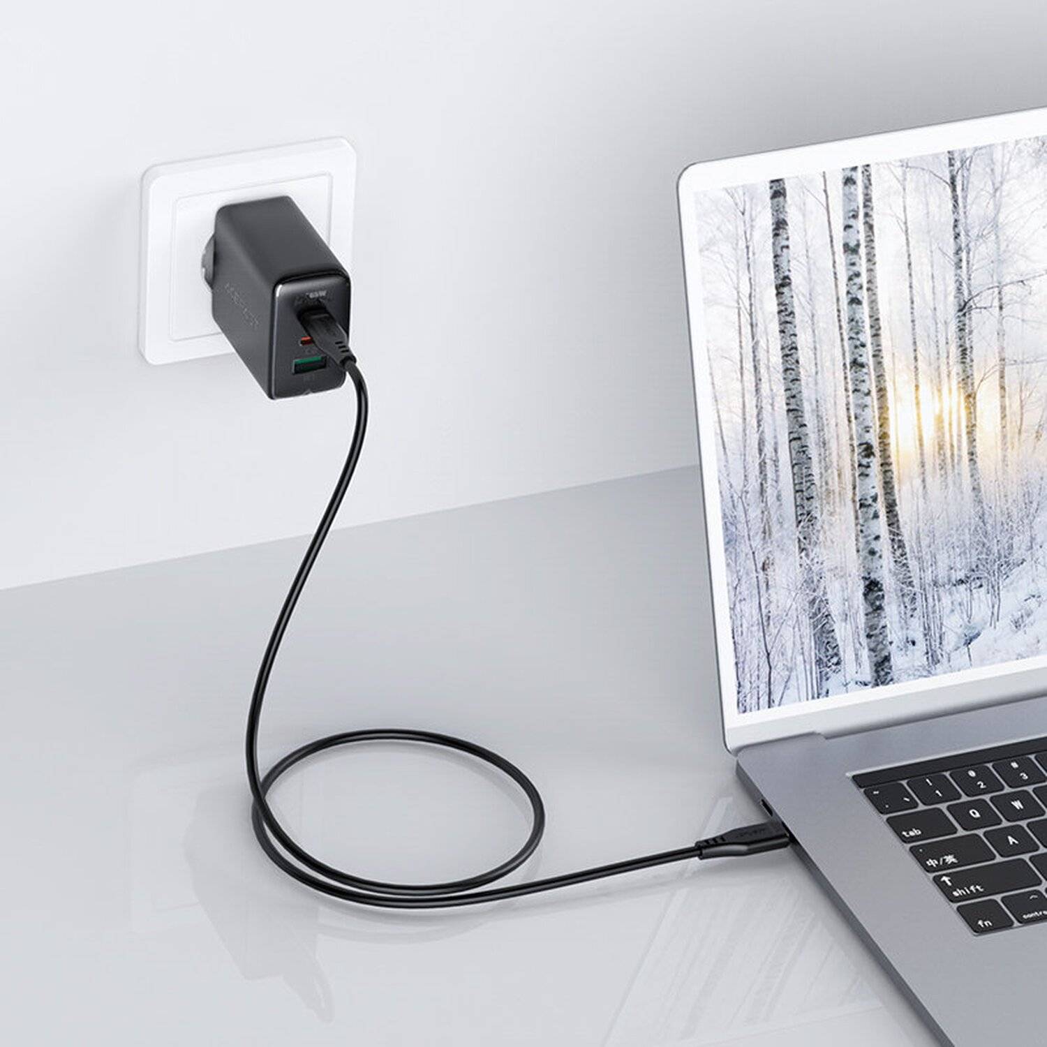 Acefast 2in1 65W Wandladegerät 2x PD USB-C (Typ-C) 1x USB QC 3.0 Anschluss Handy-Ladegerät Schnell-Ladegerät Schwarz