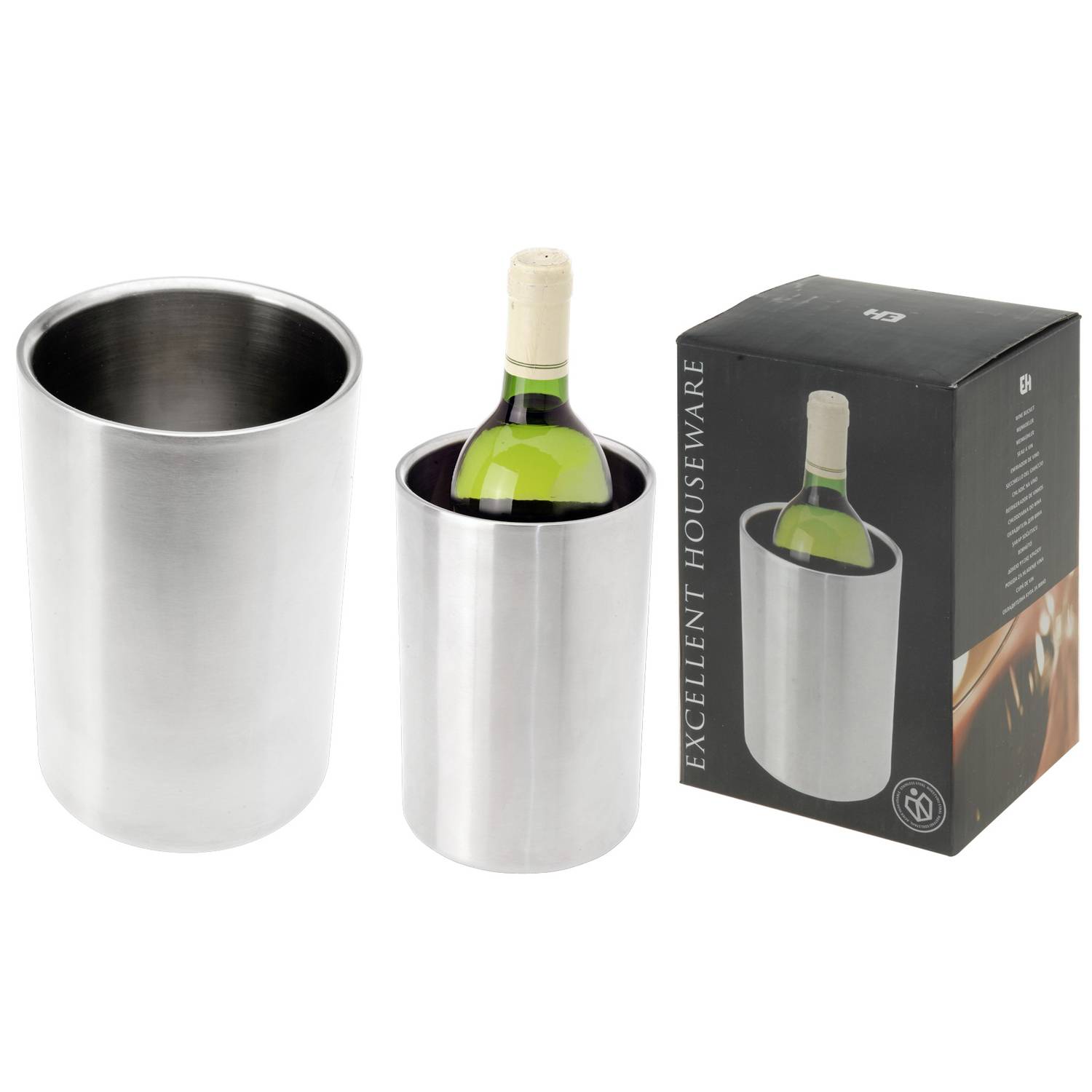 Weinkühler aus Edelstahl, 19x12x18cm, doppelwandig im Geschenkkarton, silber