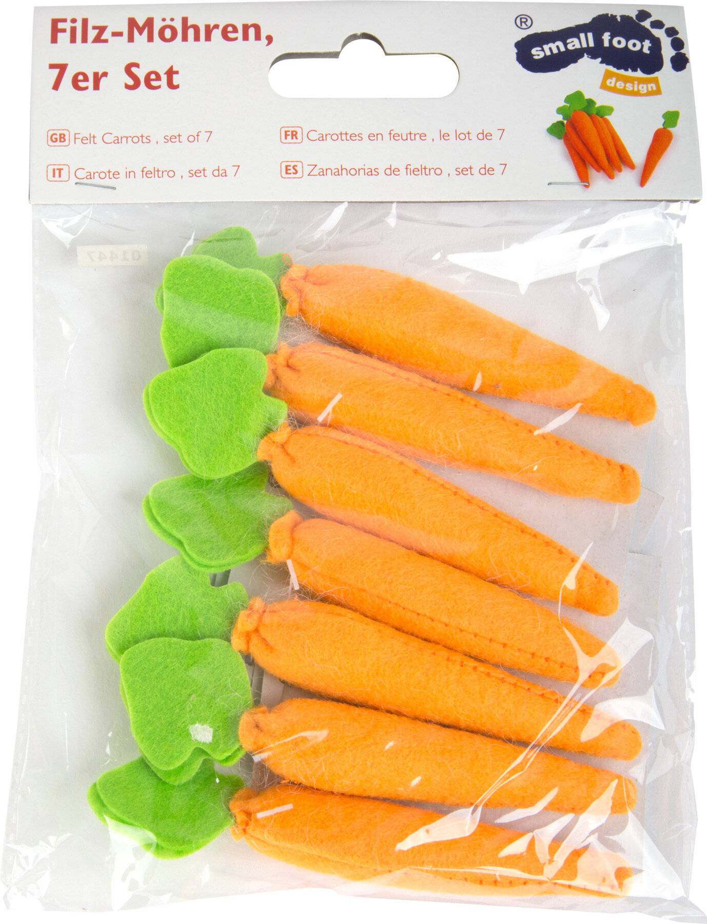 Small Foot Filz-Möhren im 7-er Set, tolle Ergänzung für Kaufmannsladen, Kinderküche oder Rollenspiel, 4425 Toys, Orange