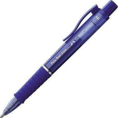 Blauer Faber-Castell Poly Ball View XB Kugelschreiber mit Clip und geripptem Griff, auf weißem Hintergrund abgebildet.