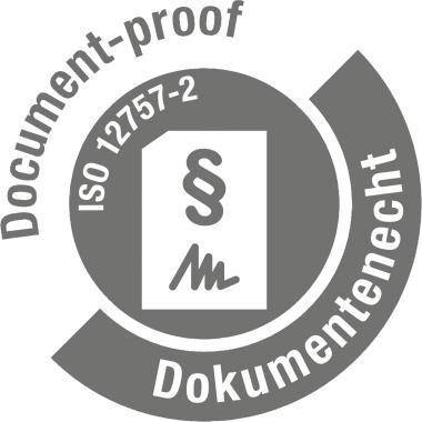 Beglaubigungssiegel für dokumentenechte Zertifizierung mit „ISO 12757-2