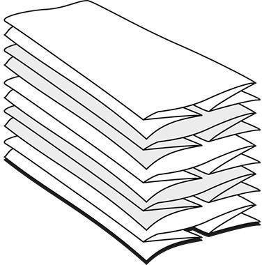 Stapel von leeren Papierblättern, in Perspektive dargestellt als einfache schwarz-weiße Strichzeichnung.