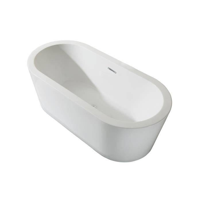 Freistehende Badewanne Islã - L.170 x B.80 x H.58 cm - Acryl - Ablaufgarnitur mit Druckknopf - Weiß - OCEANIC