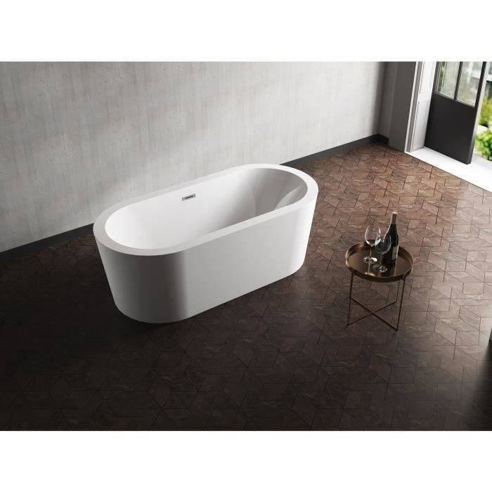 Freistehende Badewanne Islã - L.170 x B.80 x H.58 cm - Acryl - Ablaufgarnitur mit Druckknopf - Weiß - OCEANIC