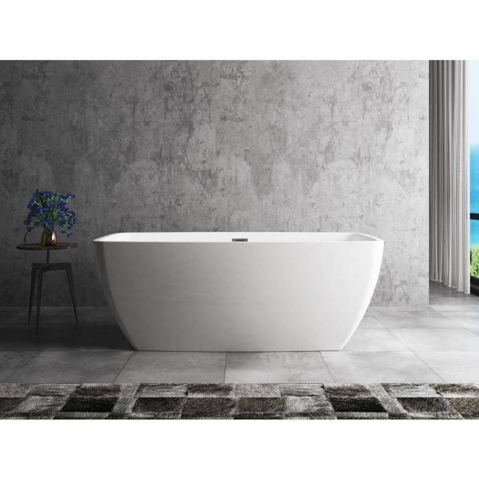 Freistehende Badewanne Stellã - L.160 x B.75 x H.60 cm - Acryl - Ablaufgarnitur mit Druckknopf - Weiß - OCEANIC