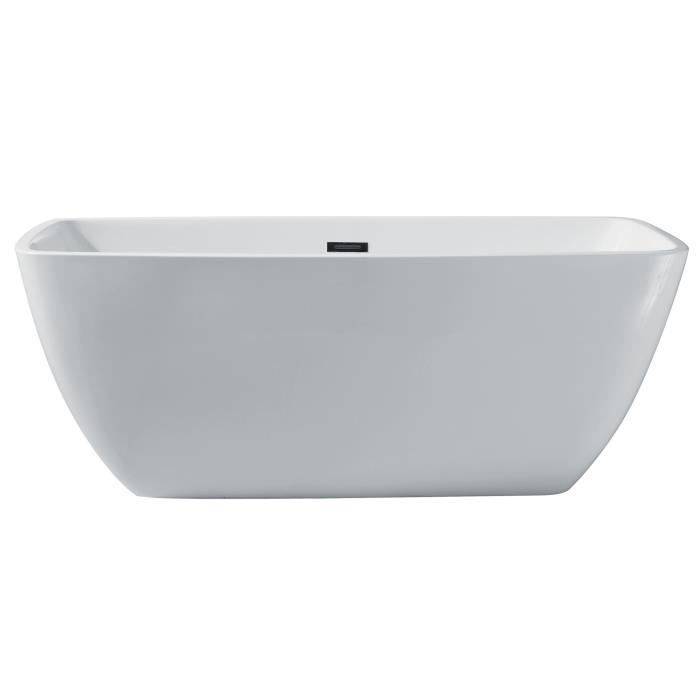 Freistehende Badewanne Stellã - L.160 x B.75 x H.60 cm - Acryl - Ablaufgarnitur mit Druckknopf - Weiß - OCEANIC