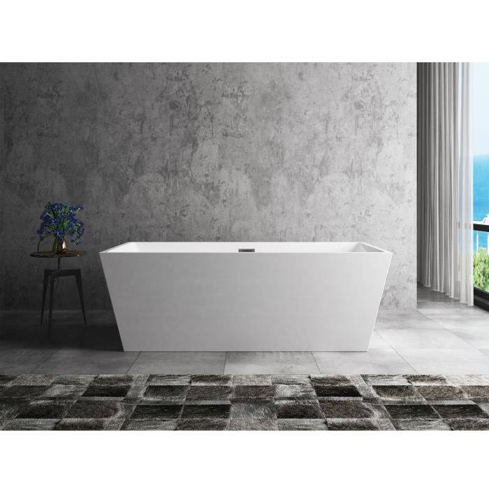 Freistehende Badewanne Noã - L.170 x B.80 x H.59 cm - Acryl - Ablaufgarnitur mit Druckknopf - Weiß - OCEANIC