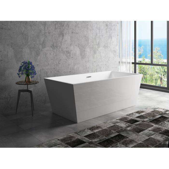 Freistehende Badewanne Noã - L.170 x B.80 x H.59 cm - Acryl - Ablaufgarnitur mit Druckknopf - Weiß - OCEANIC