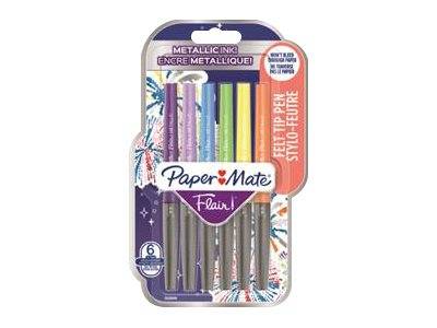 ROTRING - Paper Mate FLAIR Metallic - Filzstift - verschiedene Farben - 0.7 mm - Mittel (Packung mit 6)