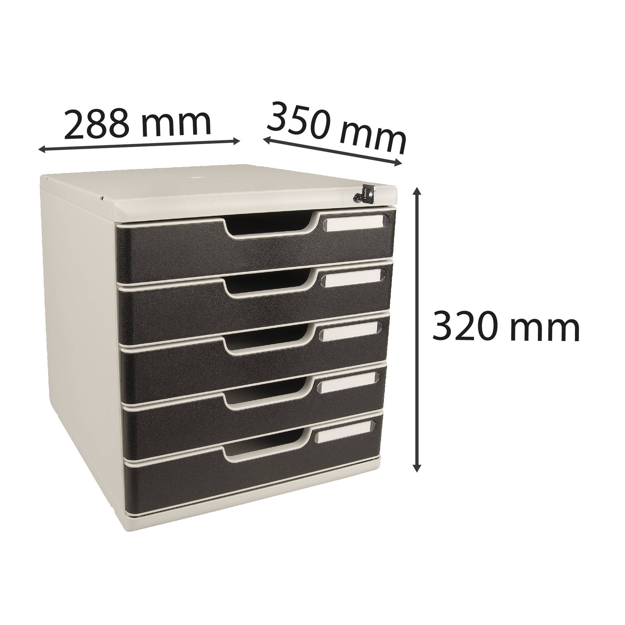 Exacompta 331014D Schubladenbox MODULO A4, 5 abschließbare Schubladen - Schwarz