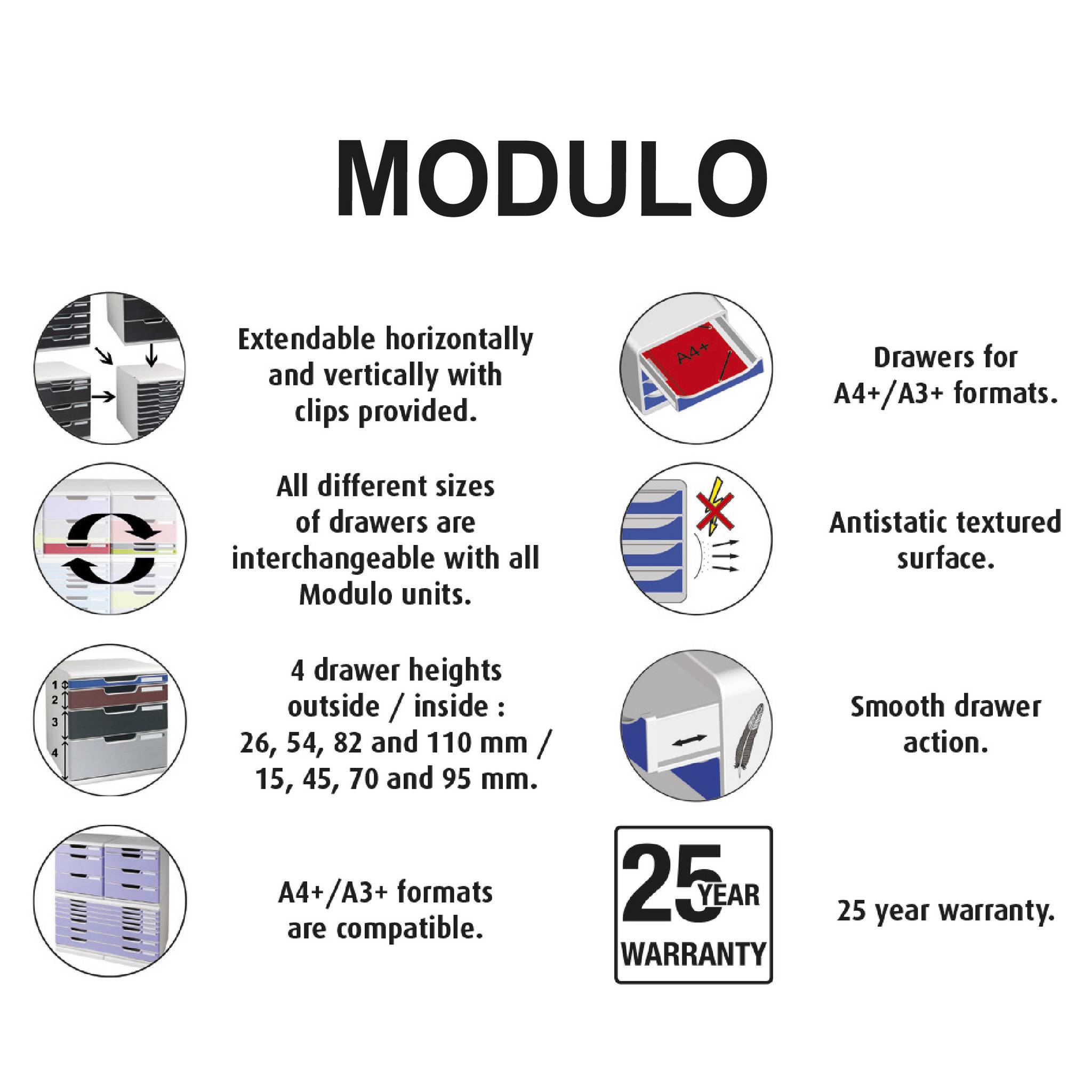 Exacompta Schubladenbox MODULO A4 5 abschließbare Schub Harlekin glossy 331798D