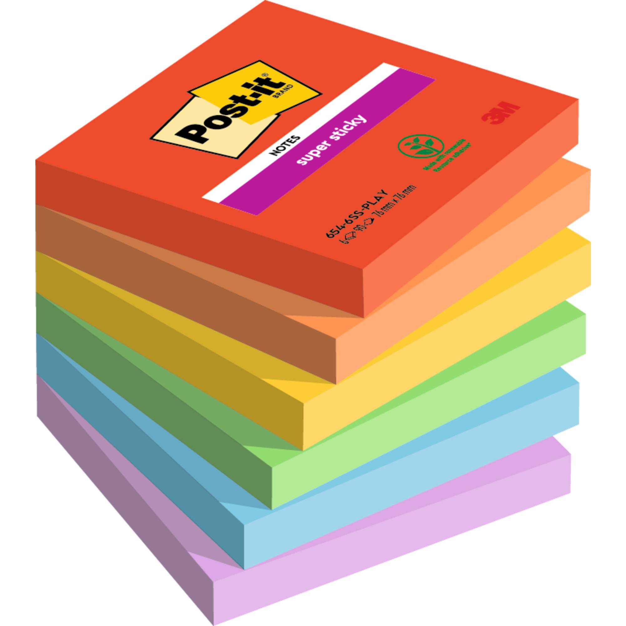 Post-it Haftnotiz Super Sticky Notes 654-6SS-PLAY 76x76mm 6x90Bl