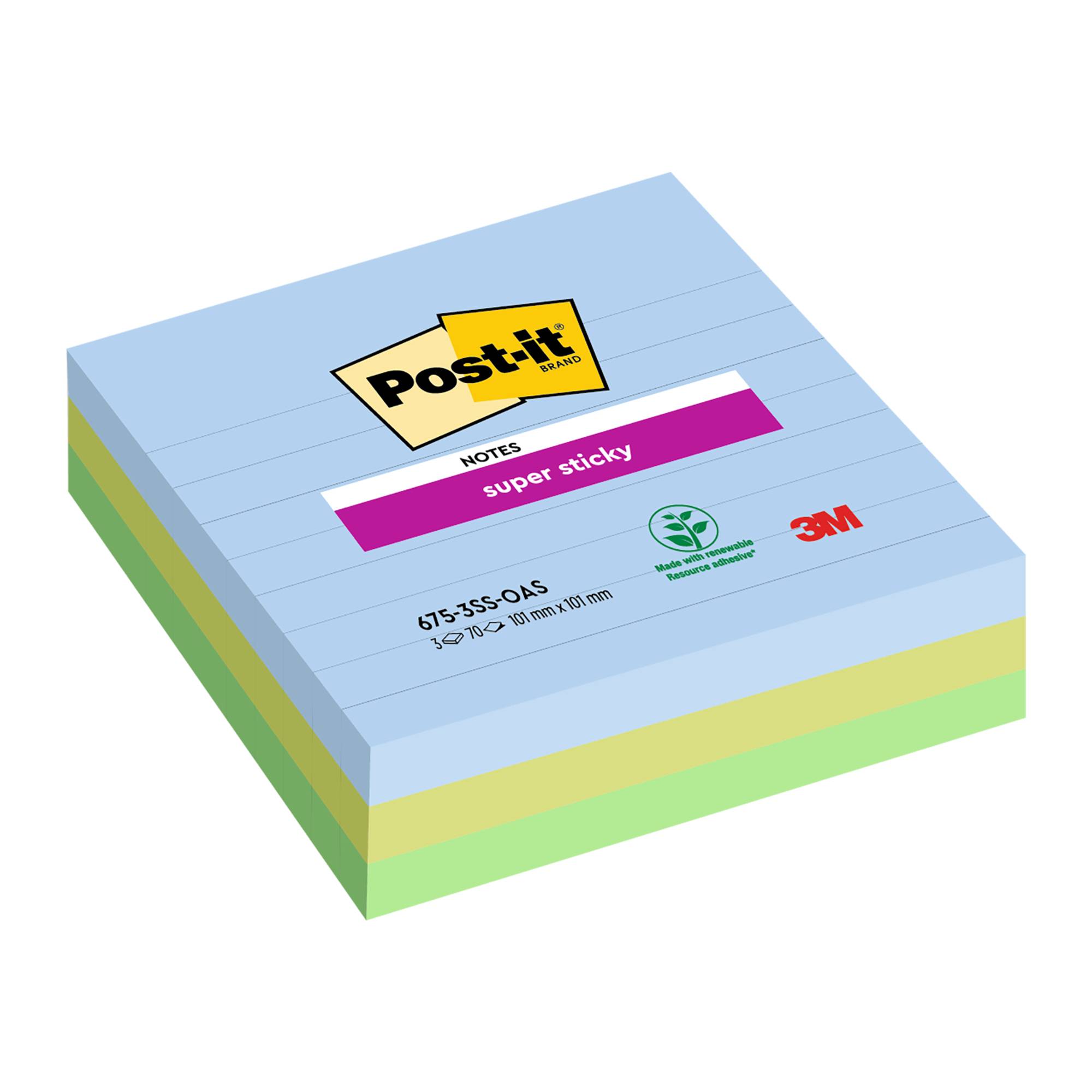 Post-it Haftnotiz Super Sticky 675-3SS-OAS sort liniert 3x90Bl
