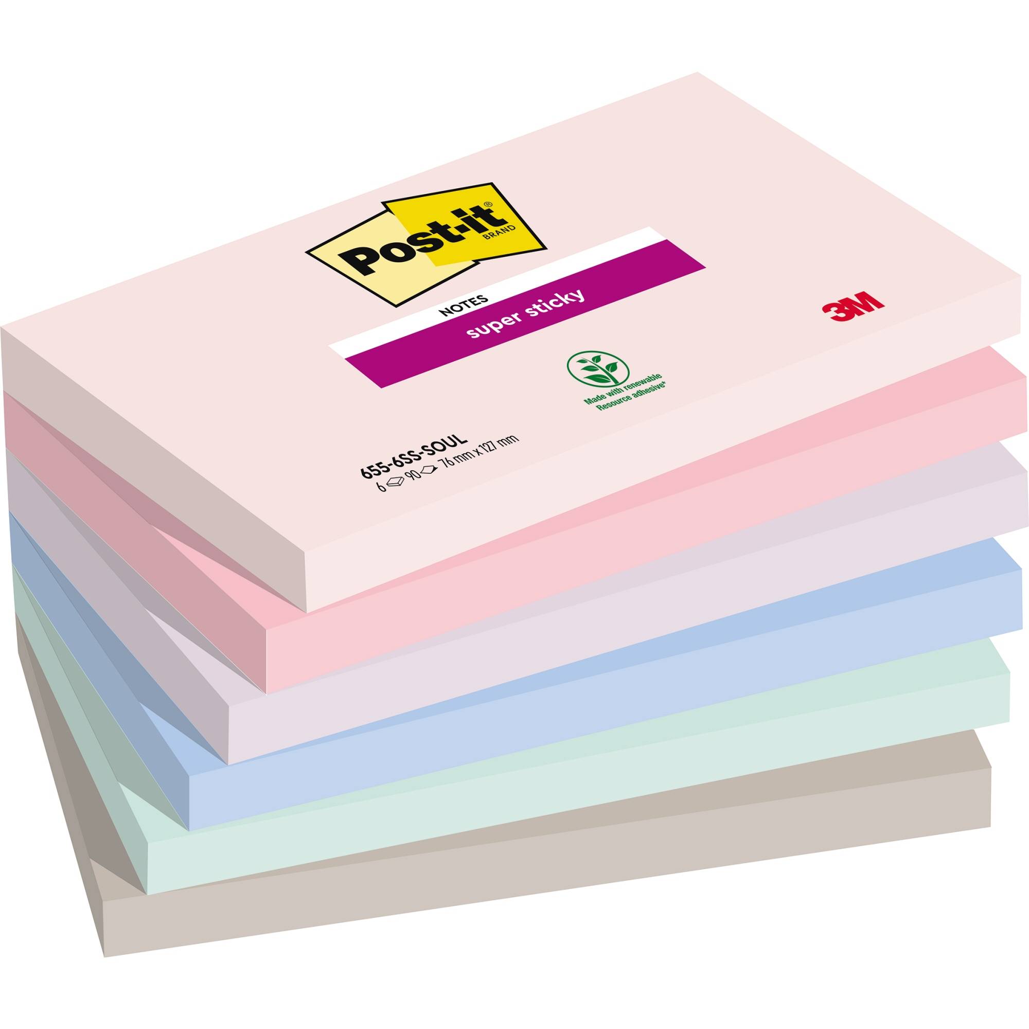 Post-it Haftnotiz Super Sticky Notes 655-6SS-SOUL 127x76mm 6x90Bl