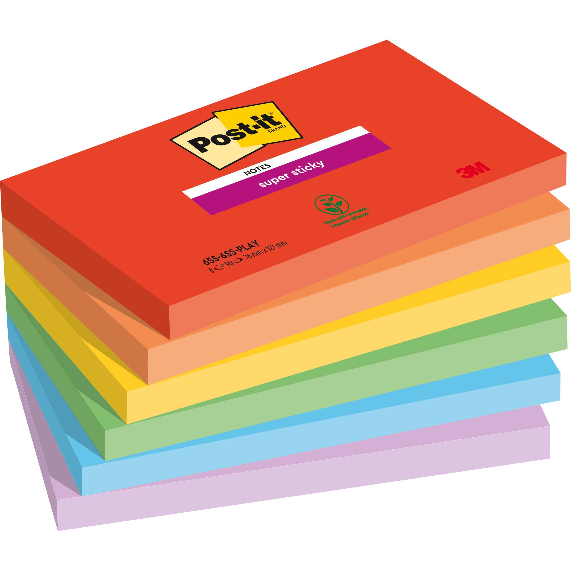 Post-it Haftnotiz Super Sticky 655-6SS-PLAY 127x76mm sort 6St.