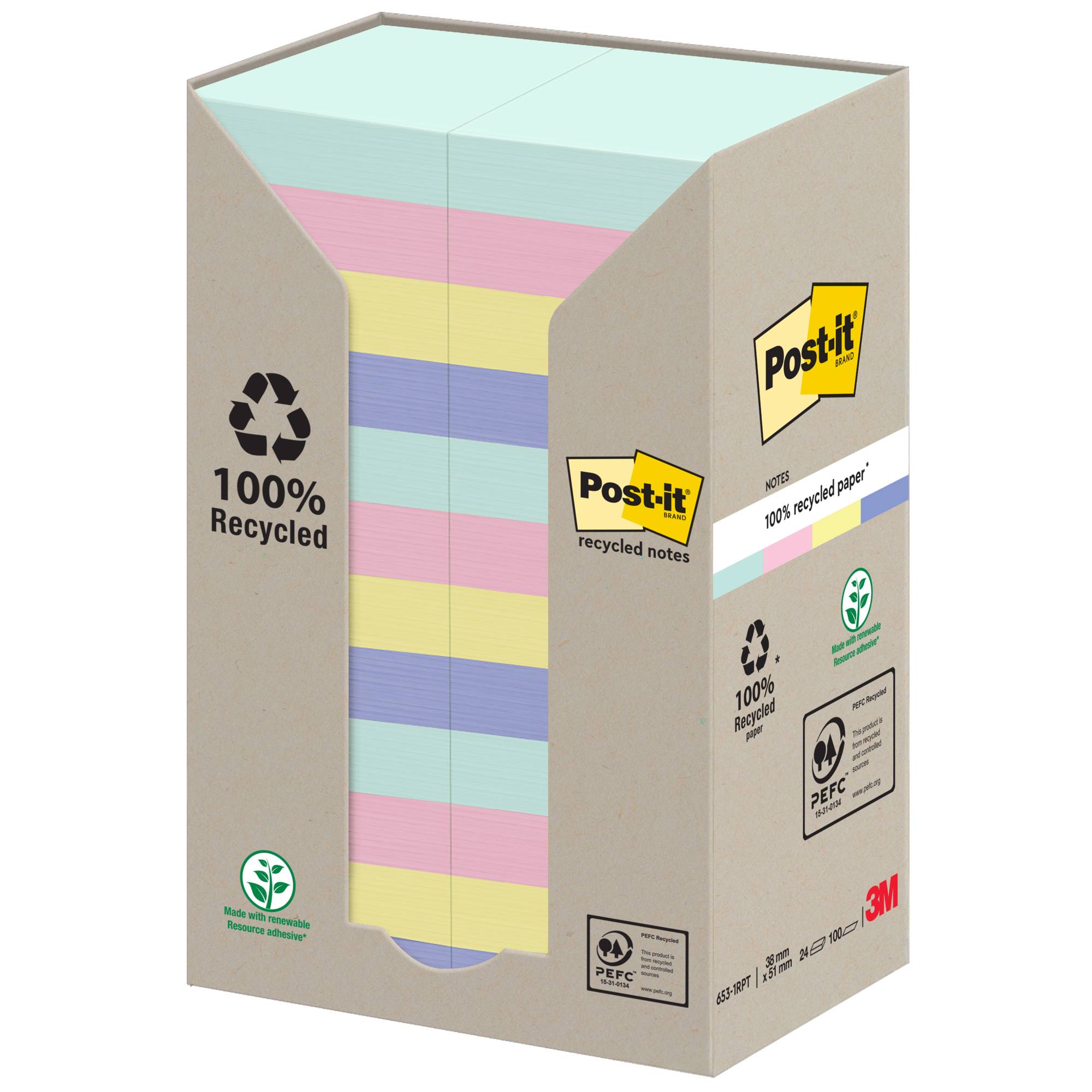 Post-it Haftnotiz Recycling Notes 653-1RPT 51x38mm sort 24St