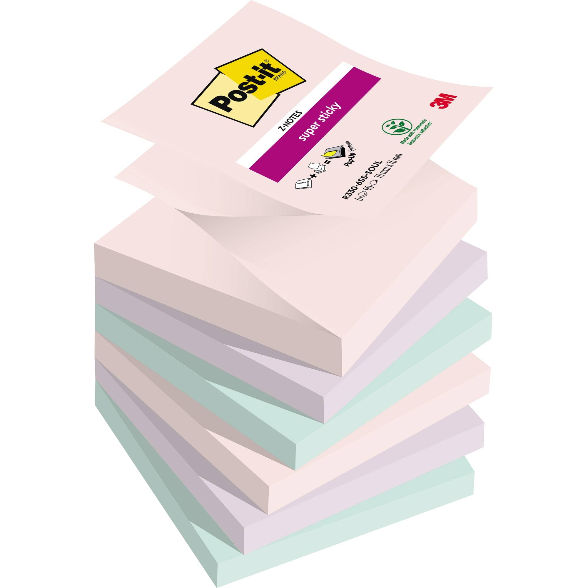 Post-it Haftnotiz Super Sticky Z-Notes R330-6SS-SOUL 76x76mm 6St