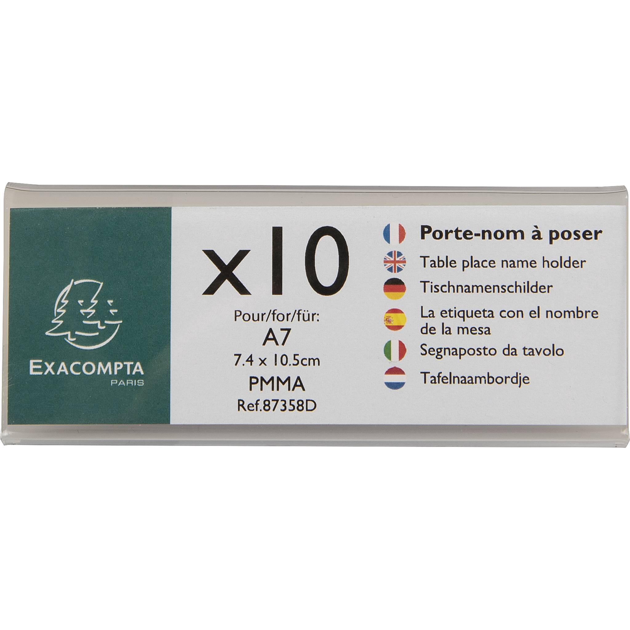 Exacompta 10x Set 10 Namensschildern für A7 beidseitig horizontal PMMA 87358D